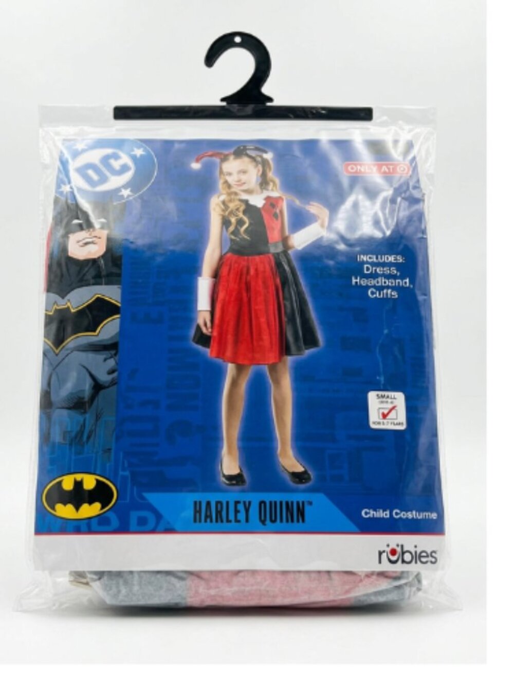 DC Comics Harley Quinn Costume Girls Small 6 Dress Headband Cuffs Rubies NWT